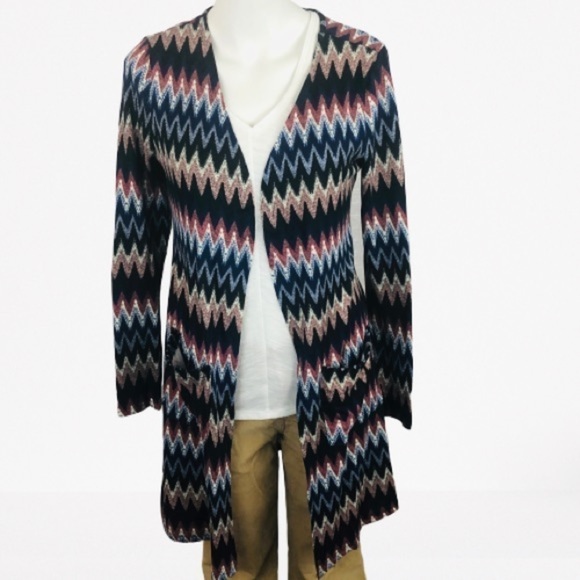 Boutique Open Front Cardigan Chevron Pattern - Picture 2 of 7